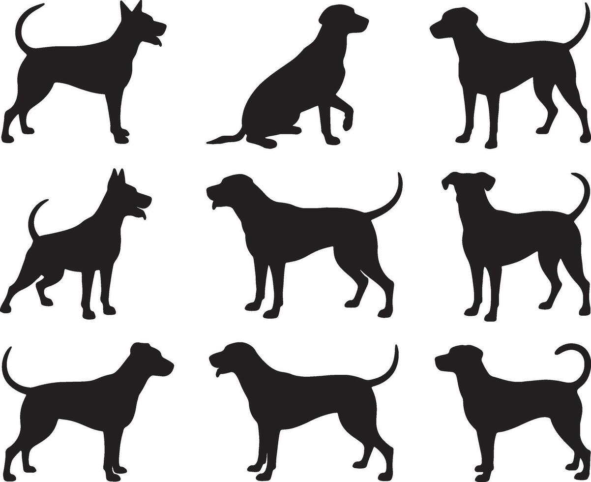 dog silhouettes various breeds poses vector