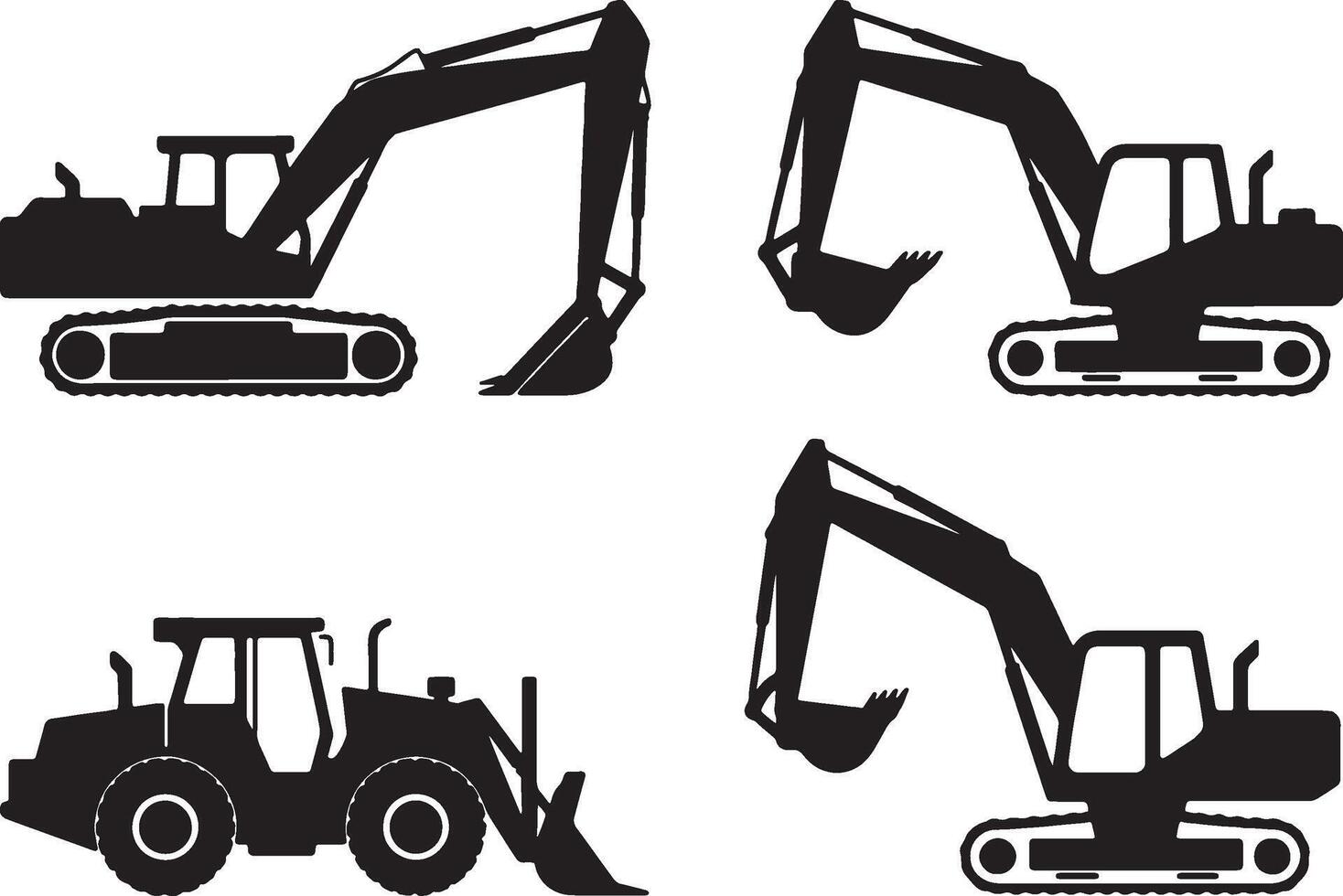 different types of construction equipment silhouettes vector