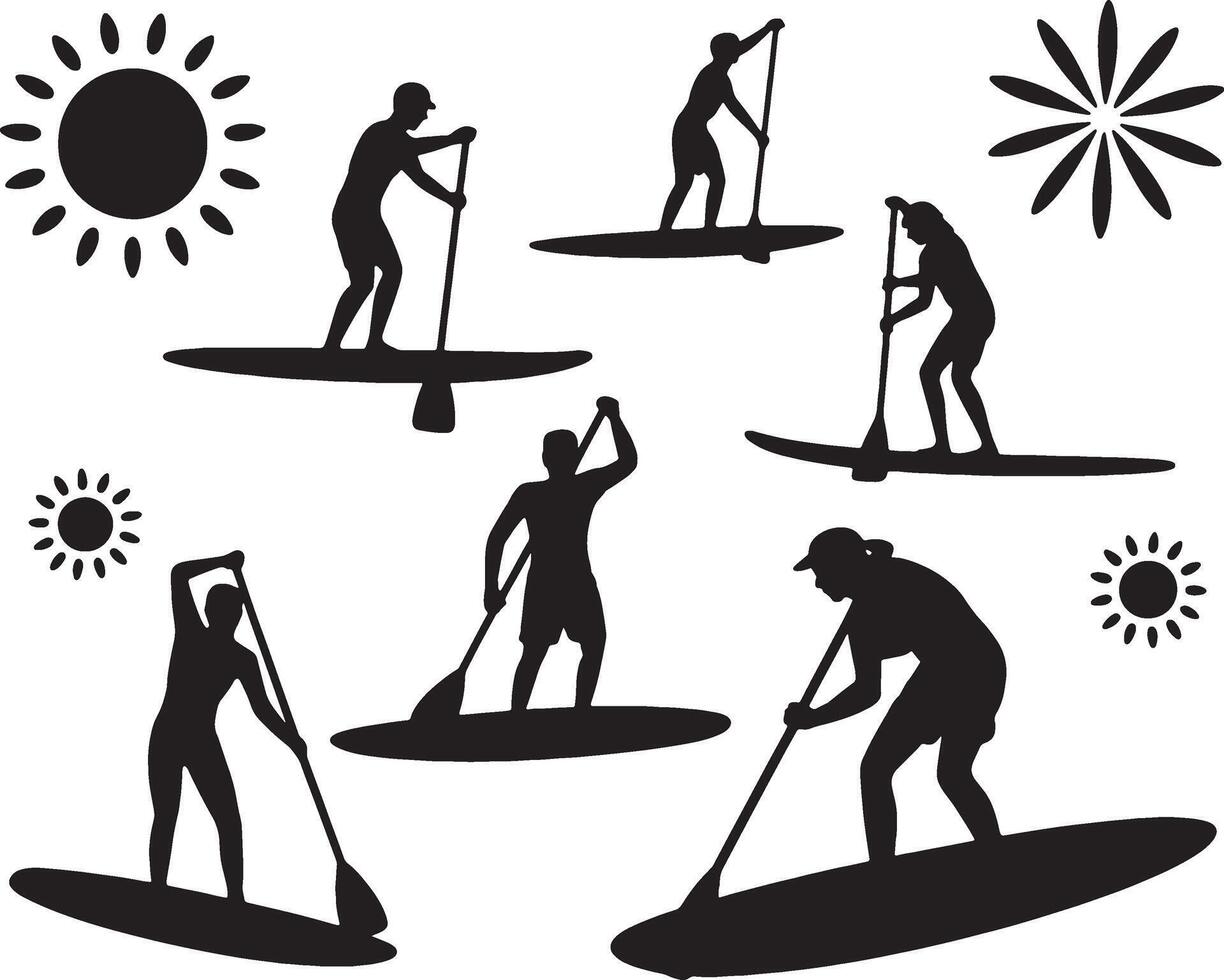Stand up paddleboarding silhouettes summer fun vector