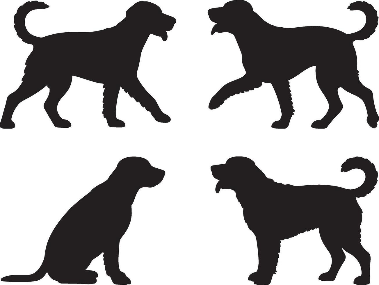 four silhouettes of dogs in different poses vector