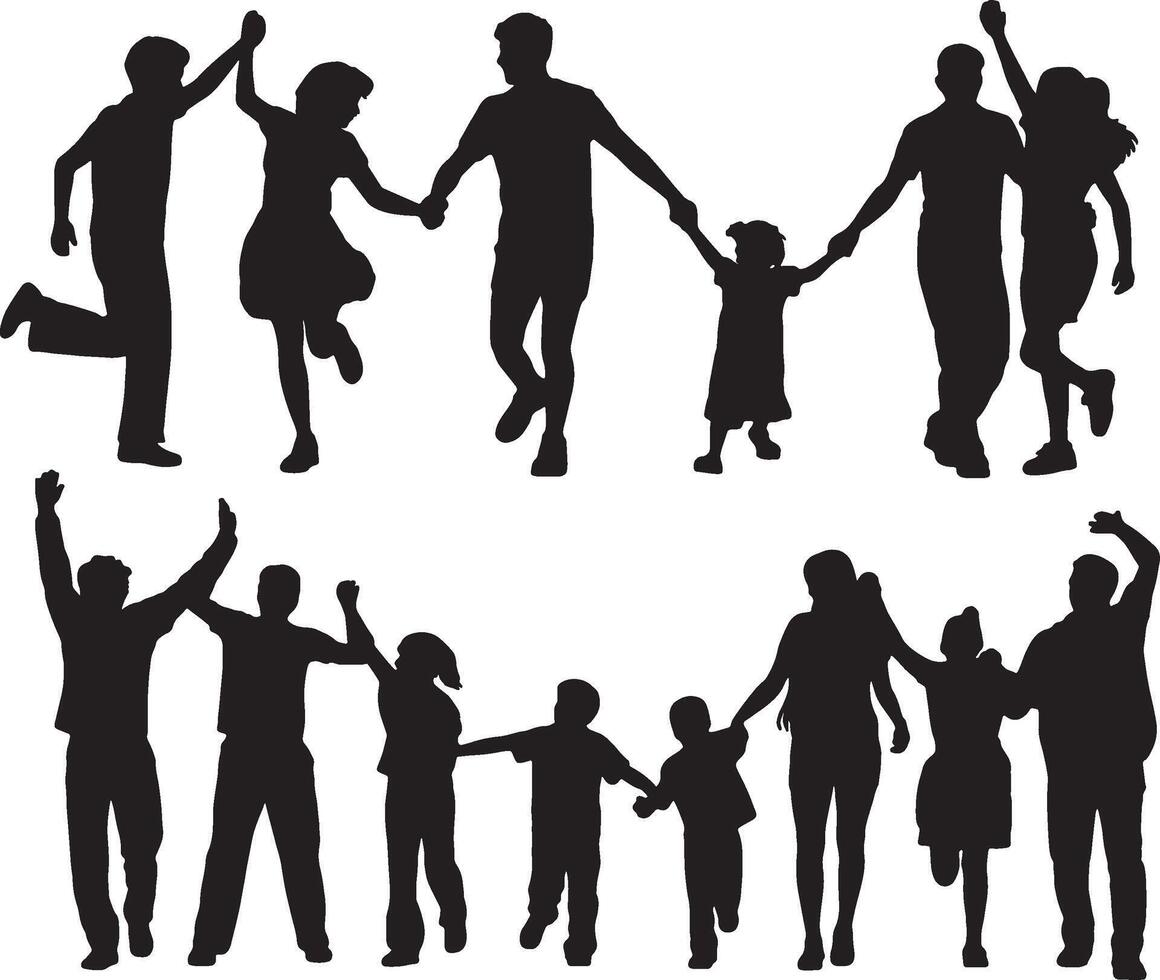 Happy families silhouettes joyful moments together vector
