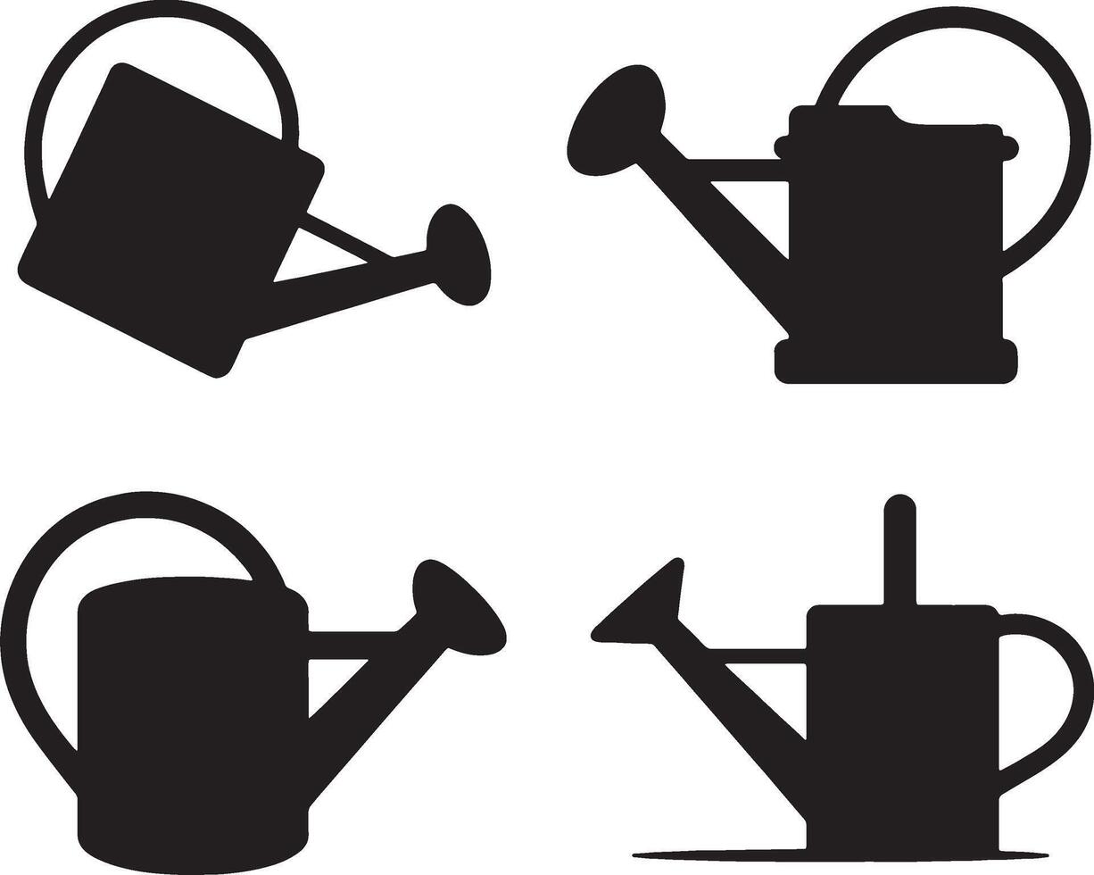 Four silhouettes of watering cans garden tools vector