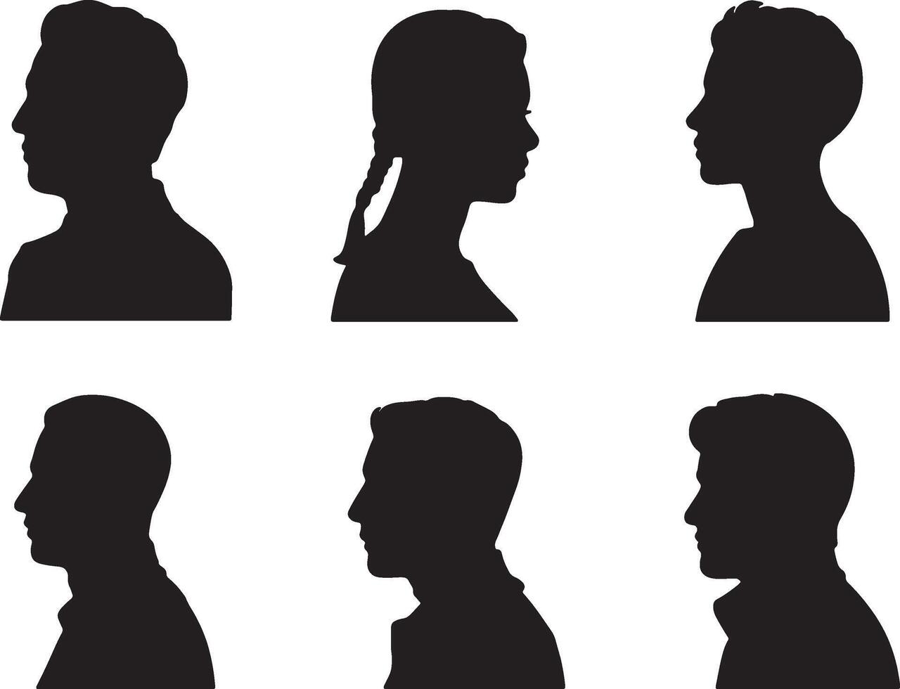 silhouettes of people in different poses, including a man with a ponytail vector