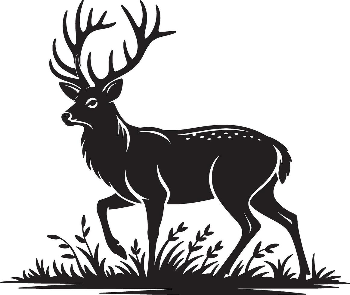 Majestic stag silhouette in grassland vector