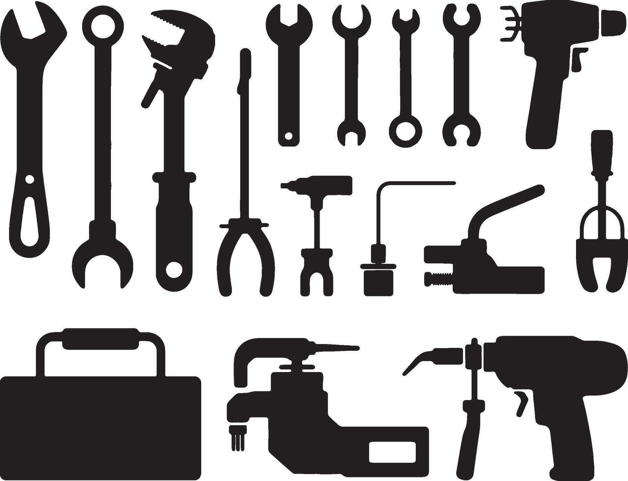 various tools and tools are shown in black silhouettes vector