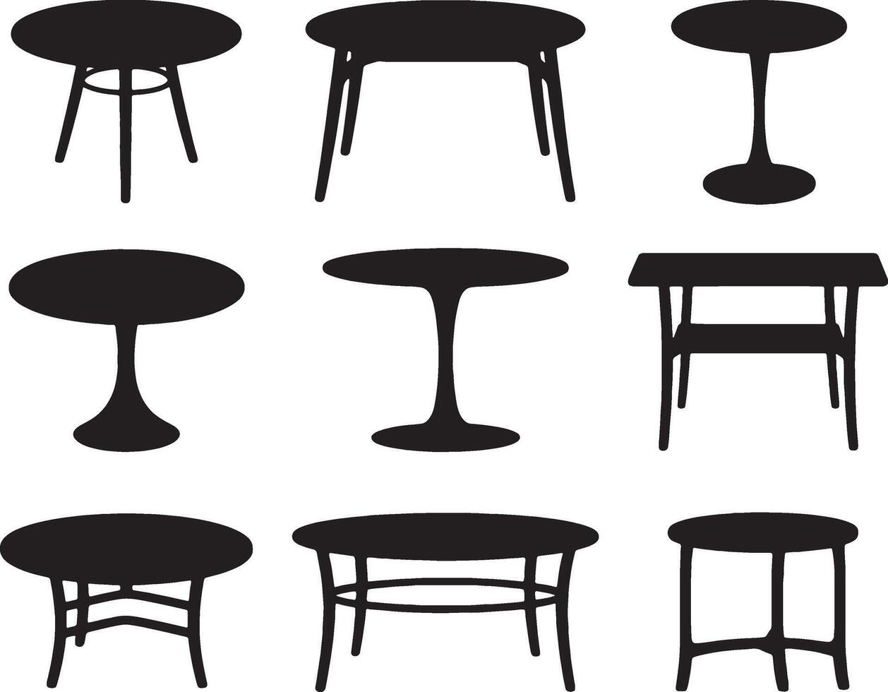 Nine different table silhouettes black and white vector