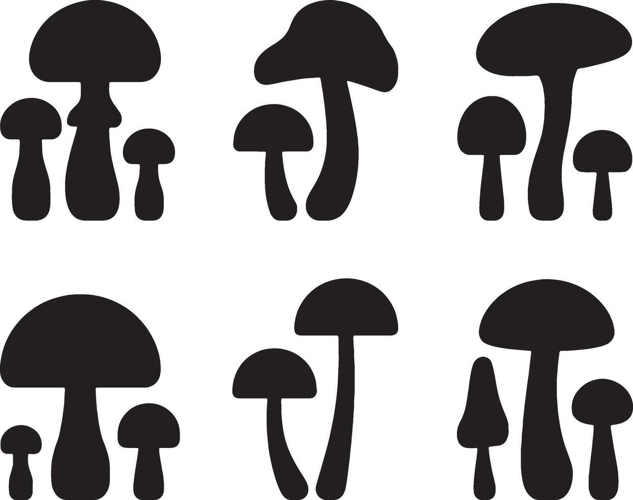 mushrooms set of black silhouettes on white background vector