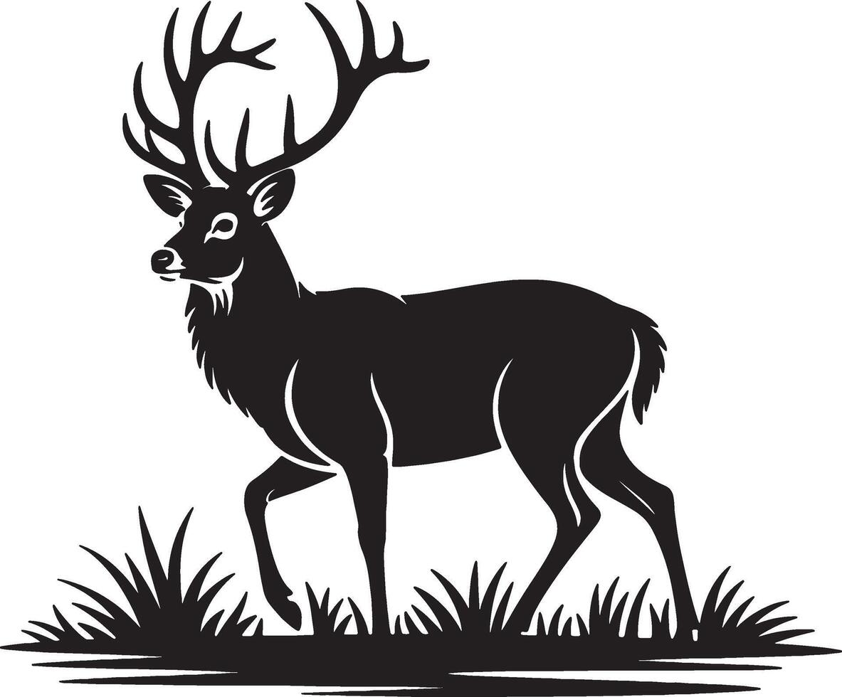 Majestic stag silhouette in grassland habitat vector