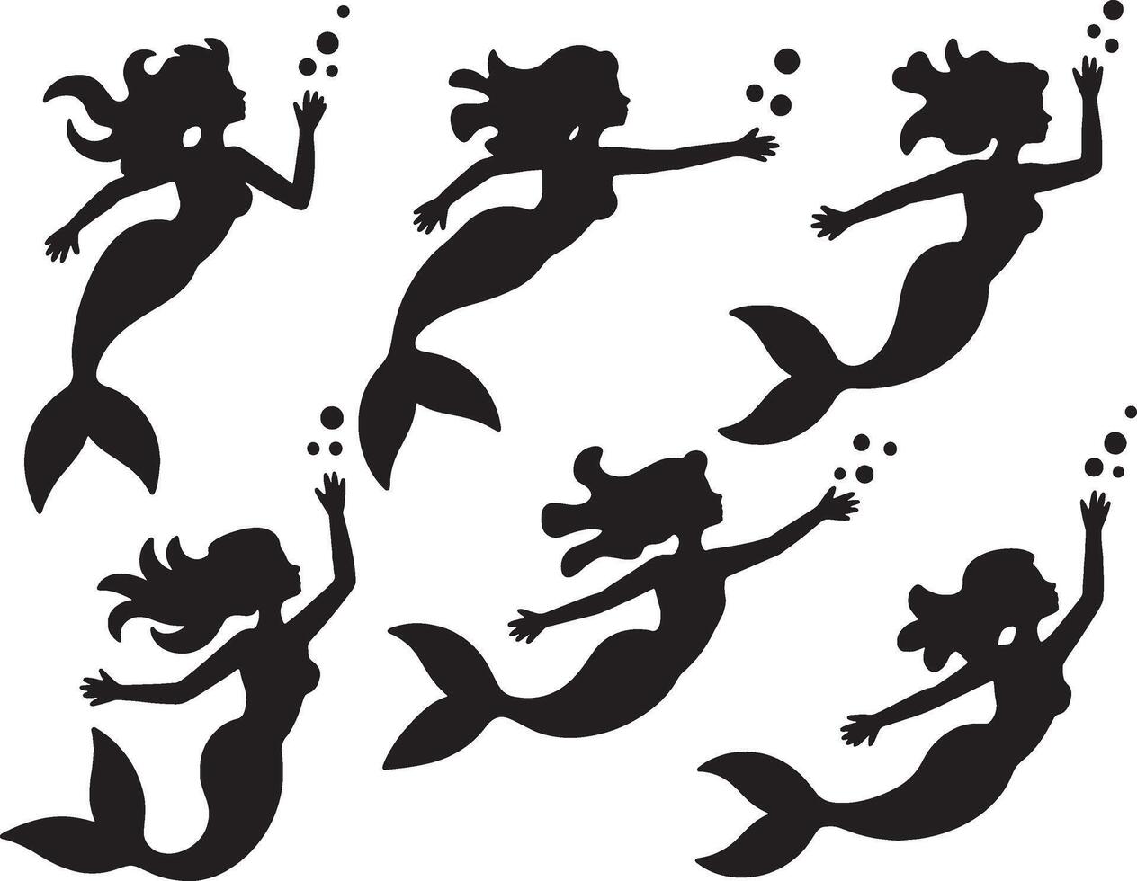 silhouettes of elegant mermaids swimming vector