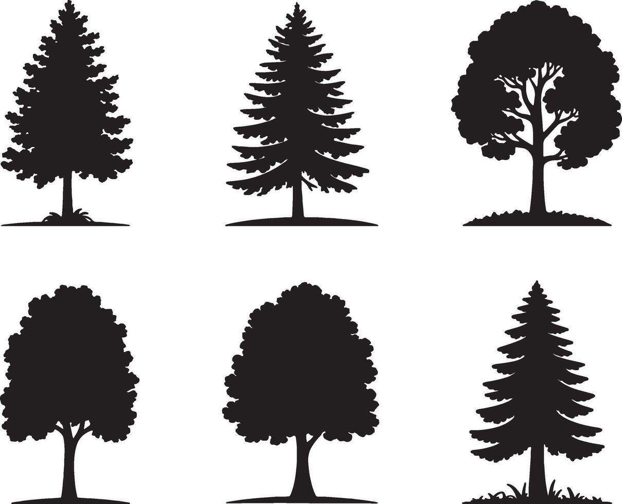 a set of silhouettes of trees vector