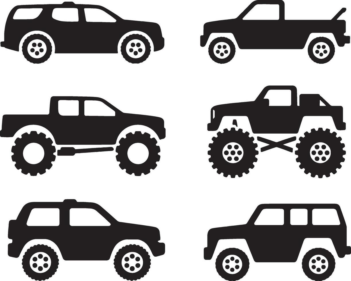four different types of vehicles are shown in black silhouettes vector