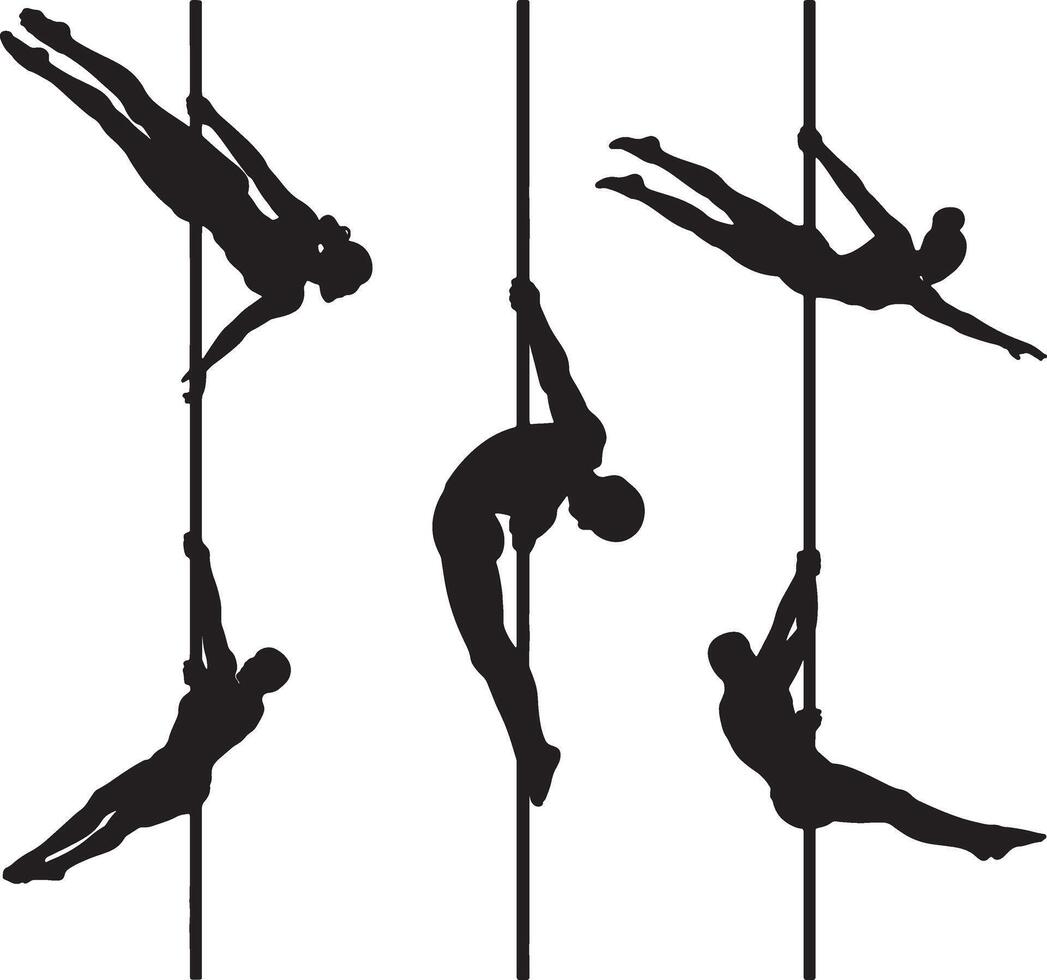 silhouettes of pole dancers on a pole vector