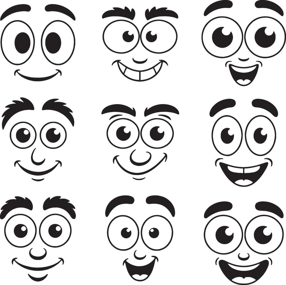 Nine cartoon faces showing different expressions vector