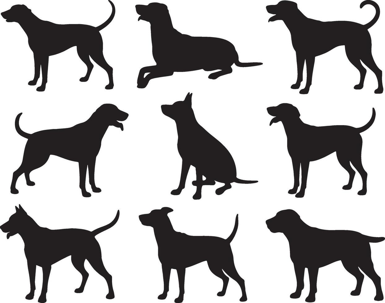 Cute dog silhouettes set of different breeds of dogs vector