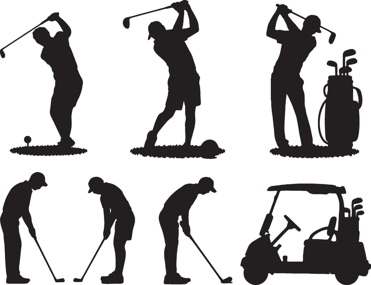 silhouettes of golfers playing golf in various positions vector
