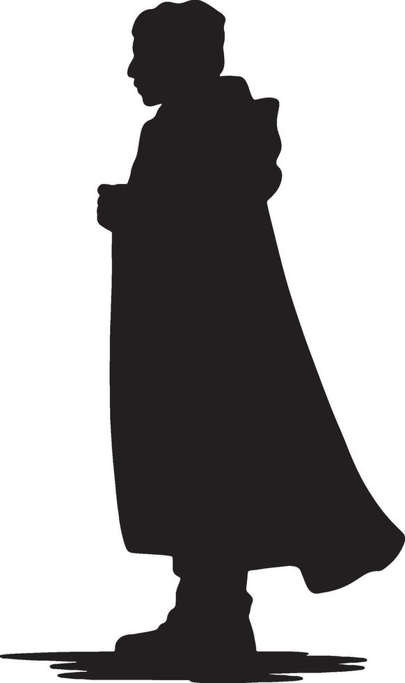 Silhouette of a person in a long cloak walking vector
