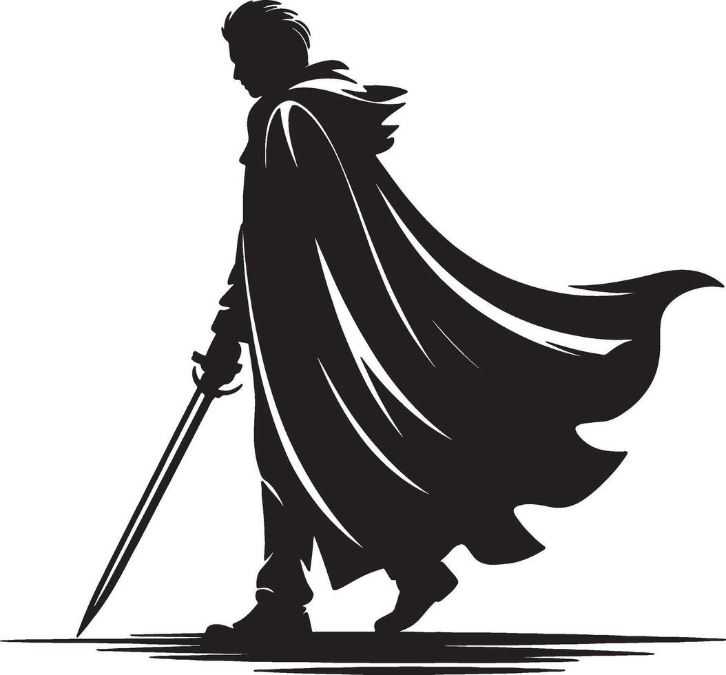 Lone warrior walking with sword and cloak vector