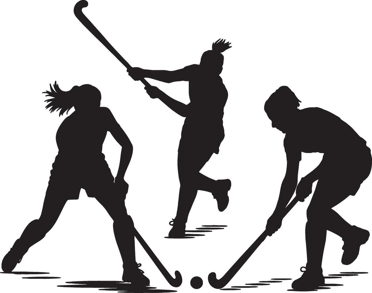 silhouettes of women playing field hockey vector