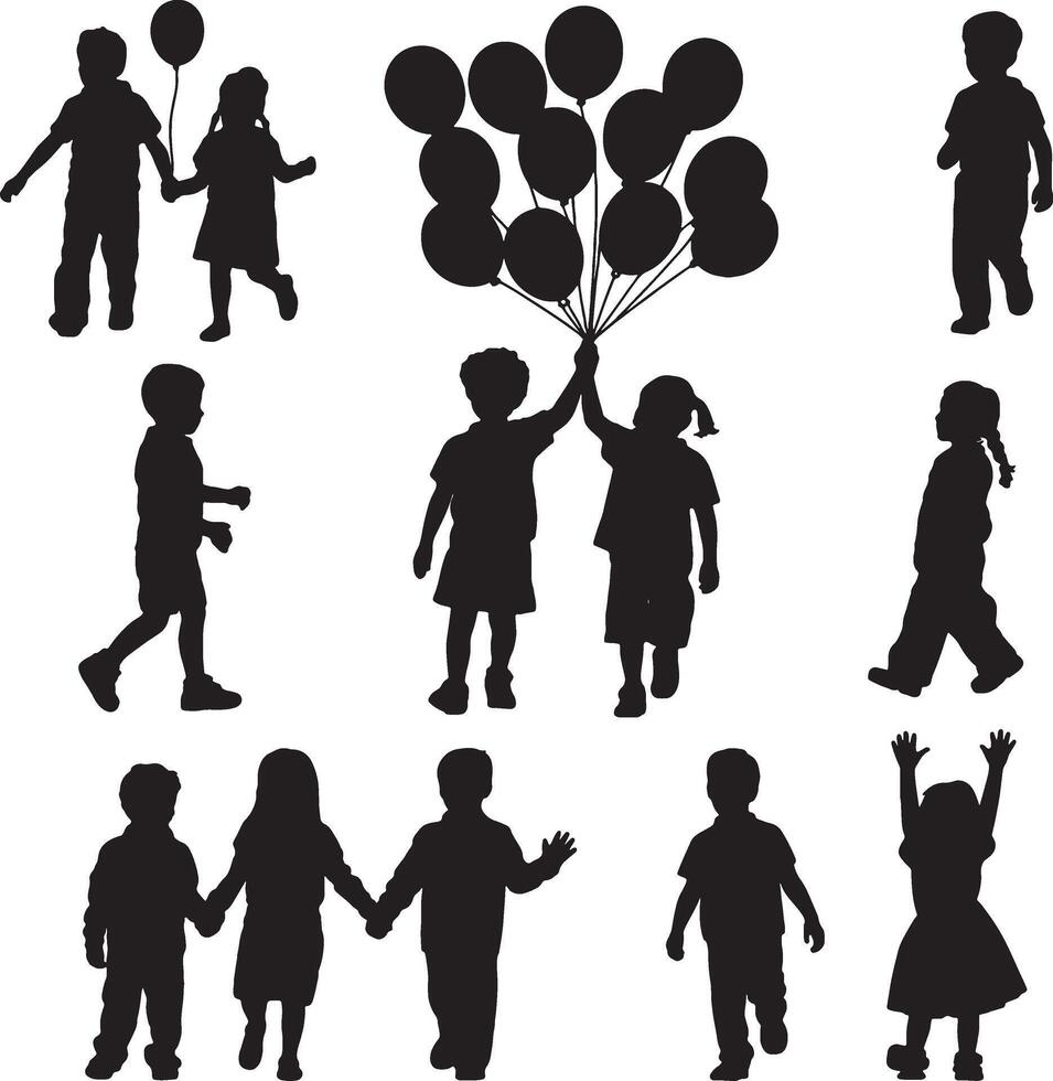 Silhouettes of children playing with balloons vector