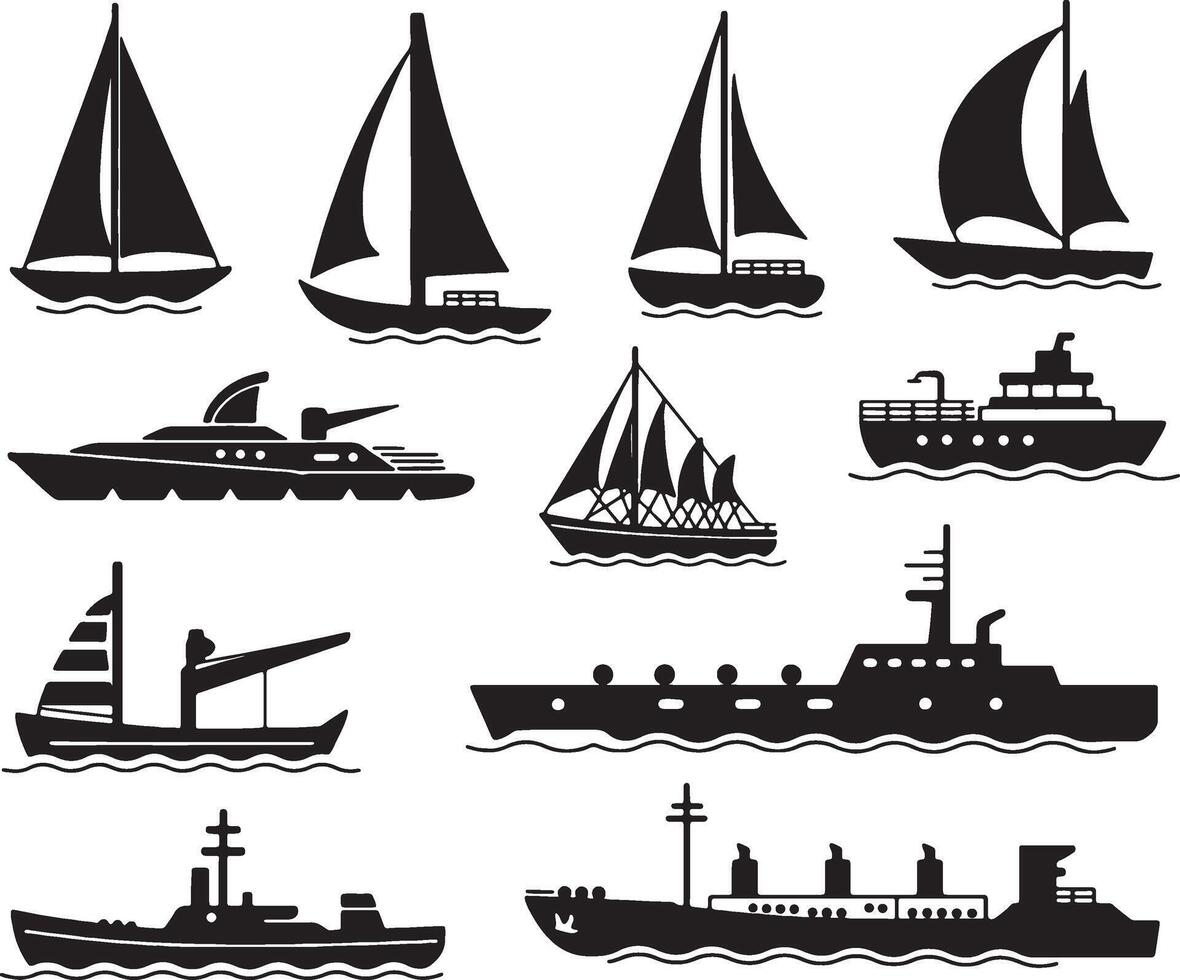 a set of different types of ships and boats vector