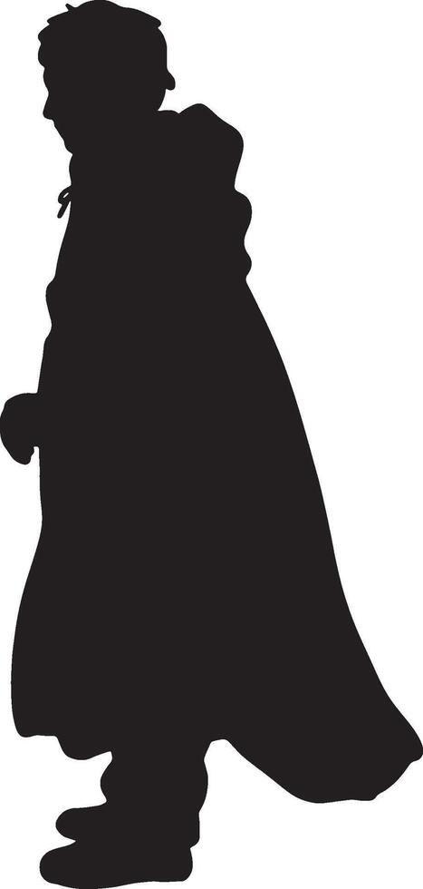 Young person in a long cloak silhouette vector