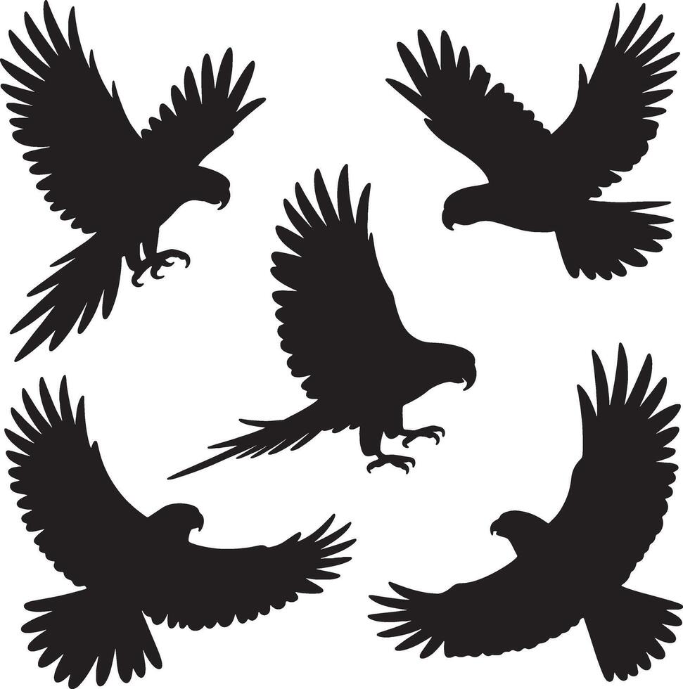 black silhouettes of parrots flying in different positions vector