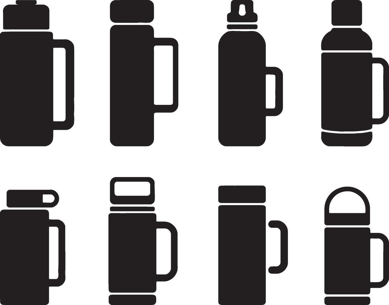 Eight different styles of thermos flasks icons vector