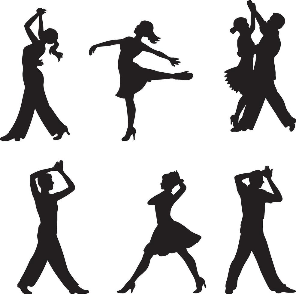 Silhouettes of ballroom dancers in various poses vector