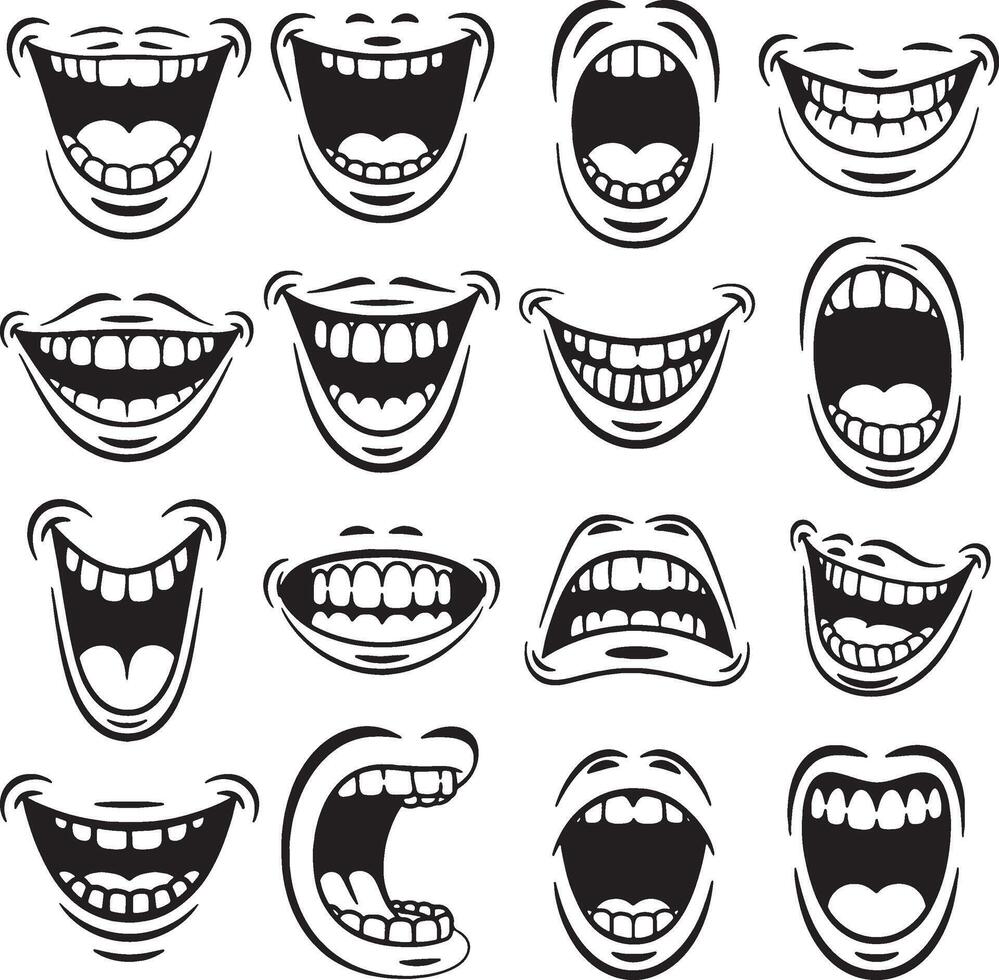 Collection of cartoon mouths showing various expressions vector