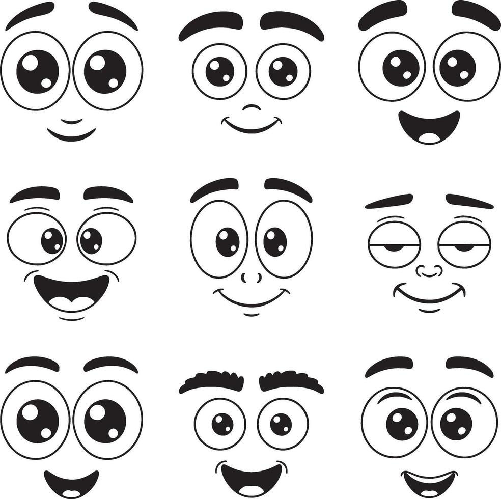 Nine cartoon faces showing different emotions vector