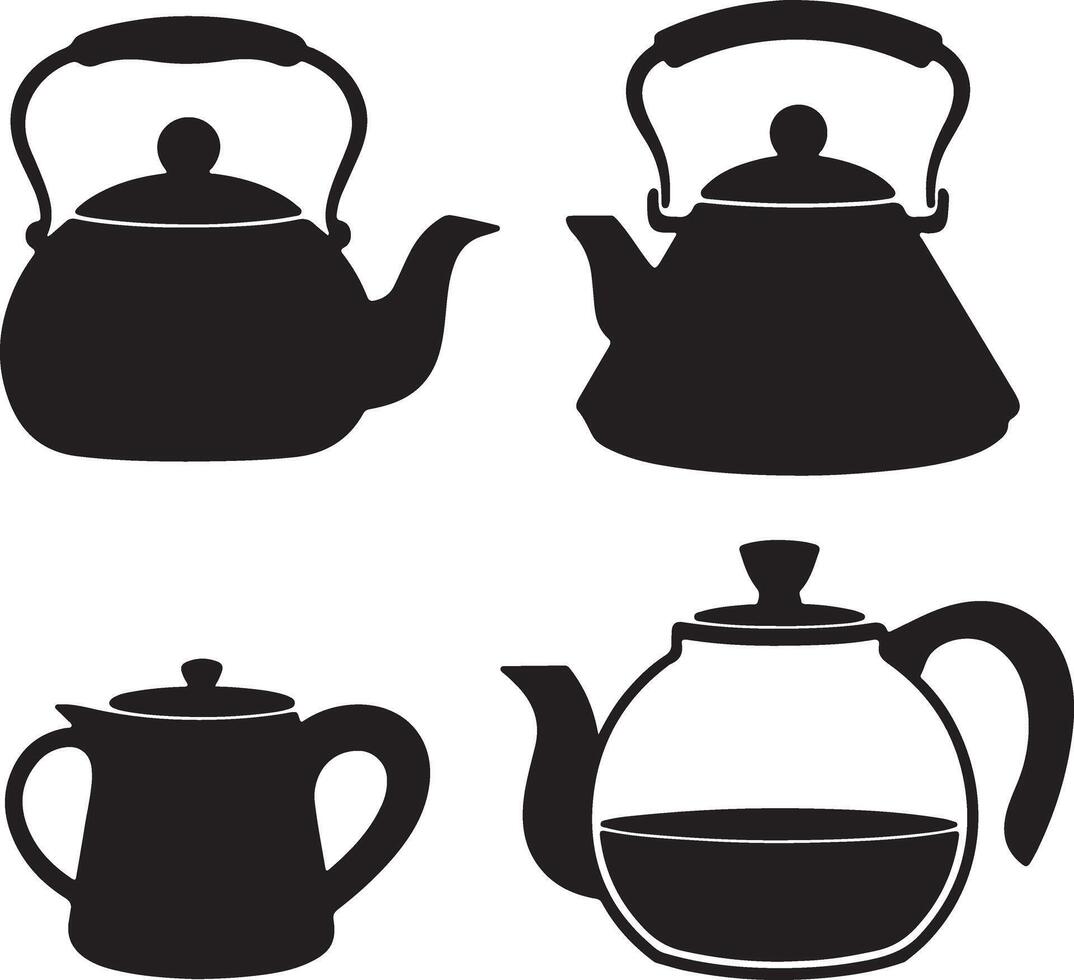 Black silhouettes of teapots and coffee pots vector