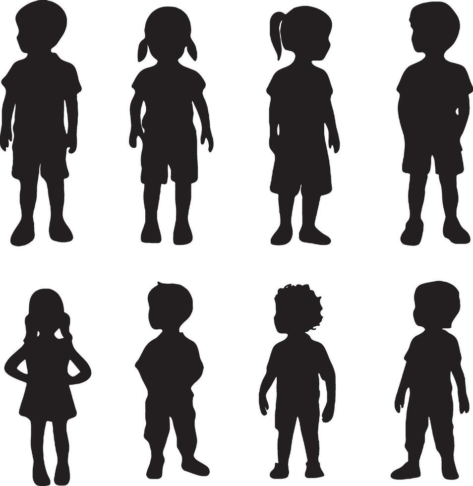 Silhouettes of children standing in a row vector