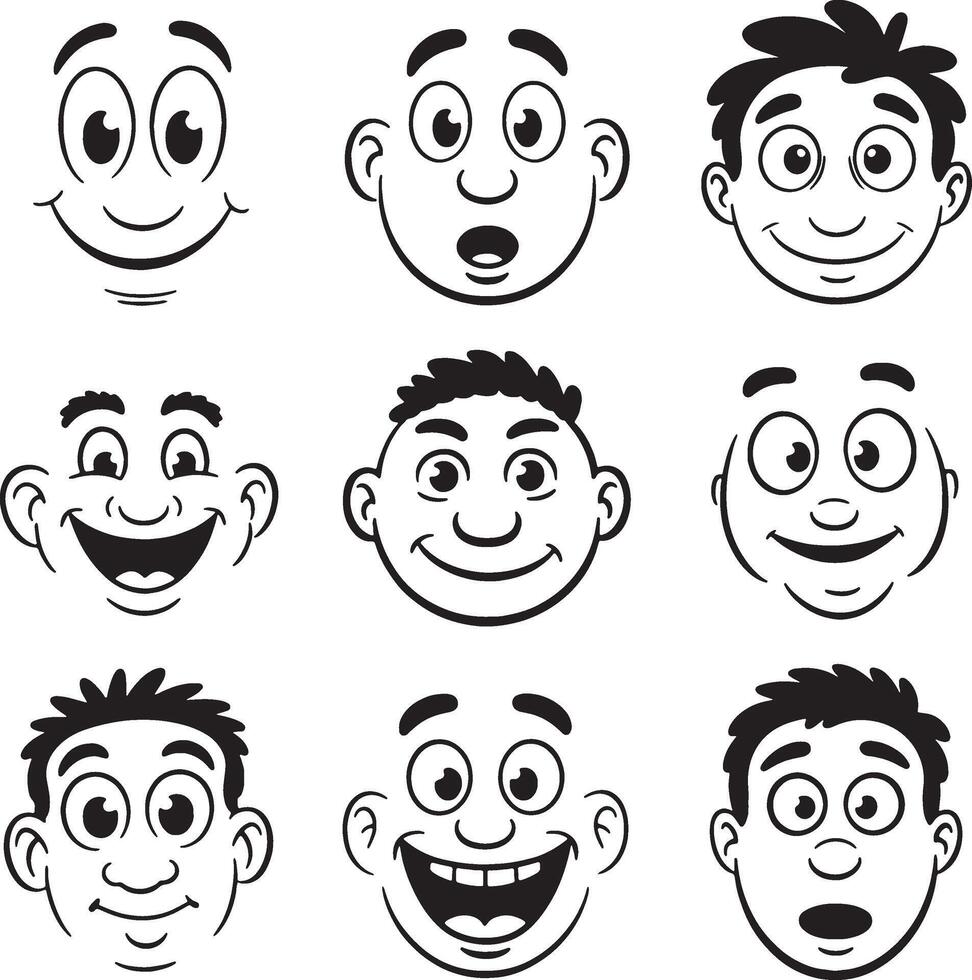 Best nice cartoon faces of different emotions vector