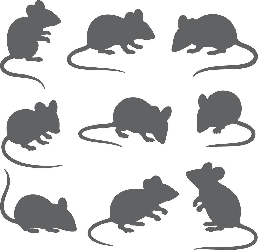 Eight gray mouse silhouettes various poses vector