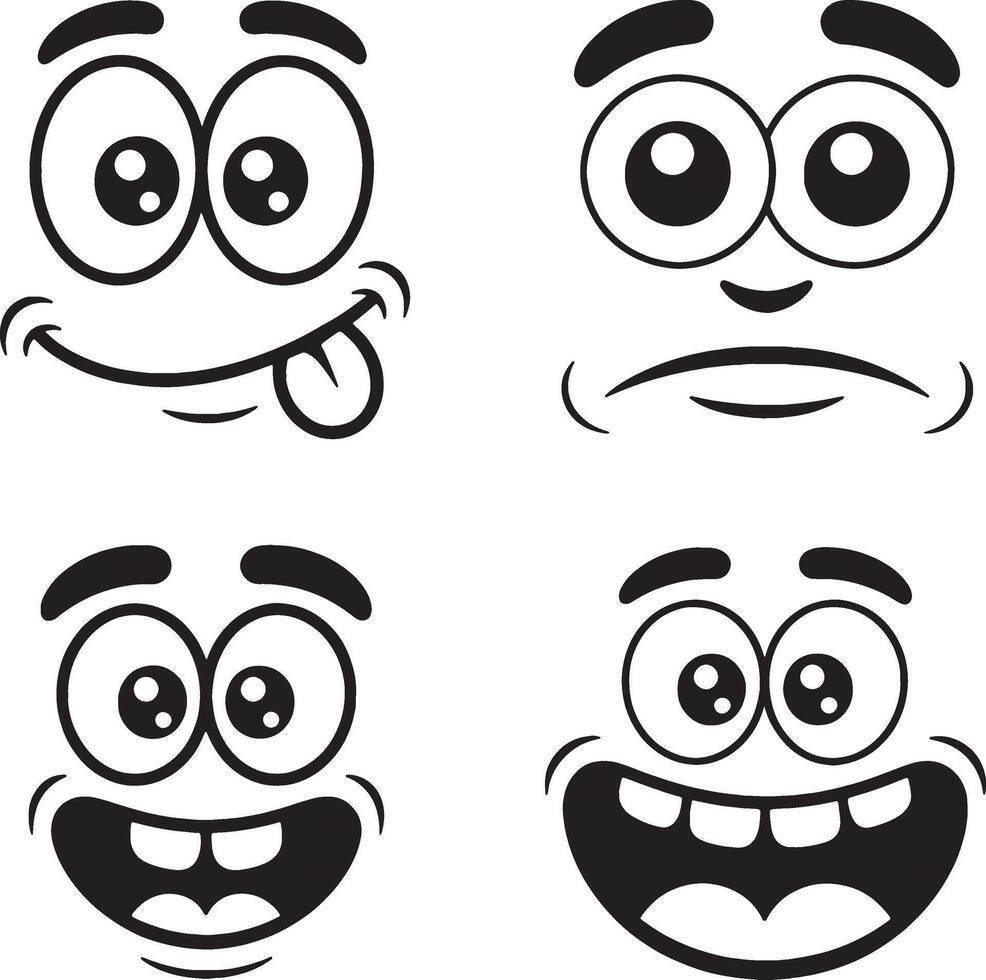 Four cartoon faces showing different emotions vector