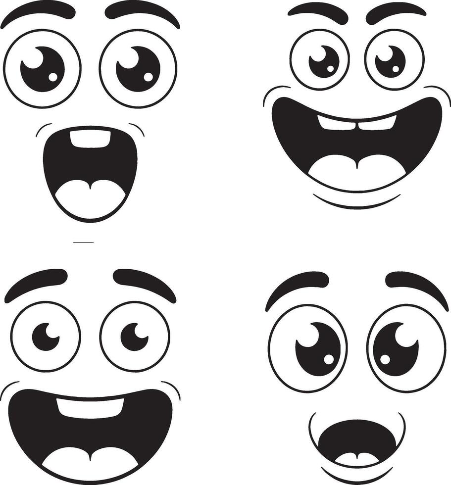 Four cartoon faces showing different happy expressions vector