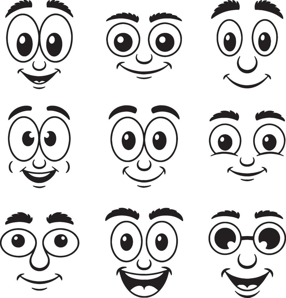 cartoon faces of different emotions, including happy, sad, angry, and sad vector