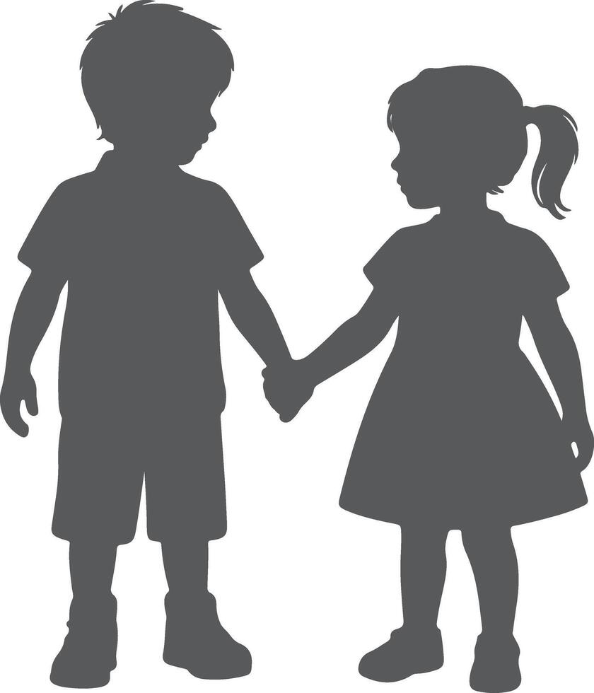 Boy and girl holding hands silhouette friendship vector