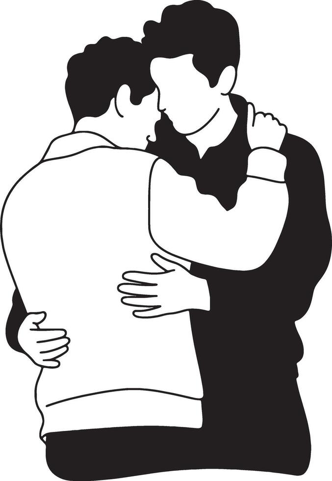 men hugging in silhouette on a white background vector