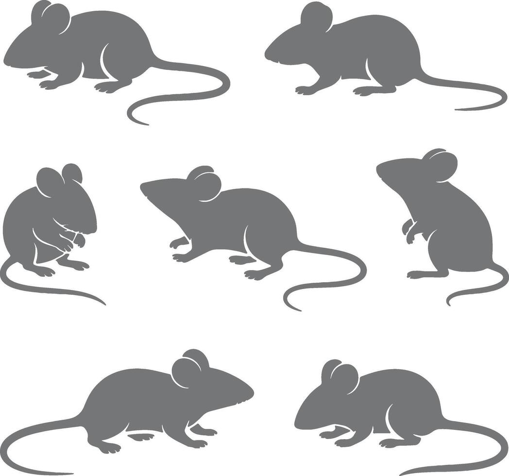 Six gray mouse silhouettes various poses illustration vector