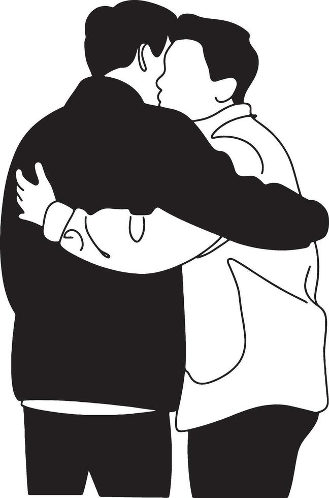 two men hugging in silhouette on a white background vector