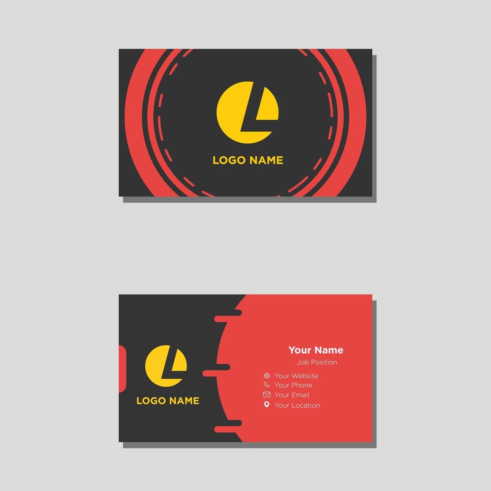 business card template with a black and red logo vector