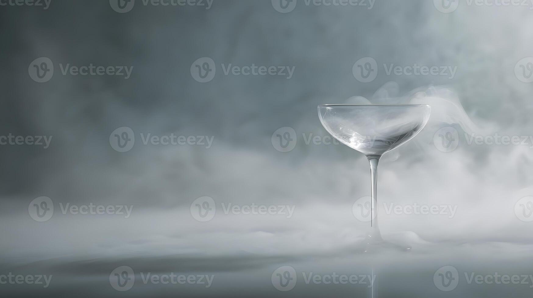 Cocktail glass surrounded by billowing fog from dry ice creating mysterious and dramatic atmosphere at night photo