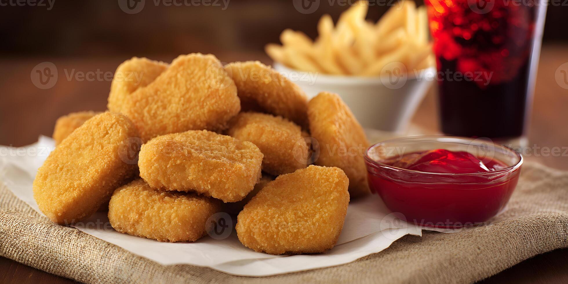 Delicious chicken nuggets enjoyed by families in an inviting fast food restaurant setting. photo