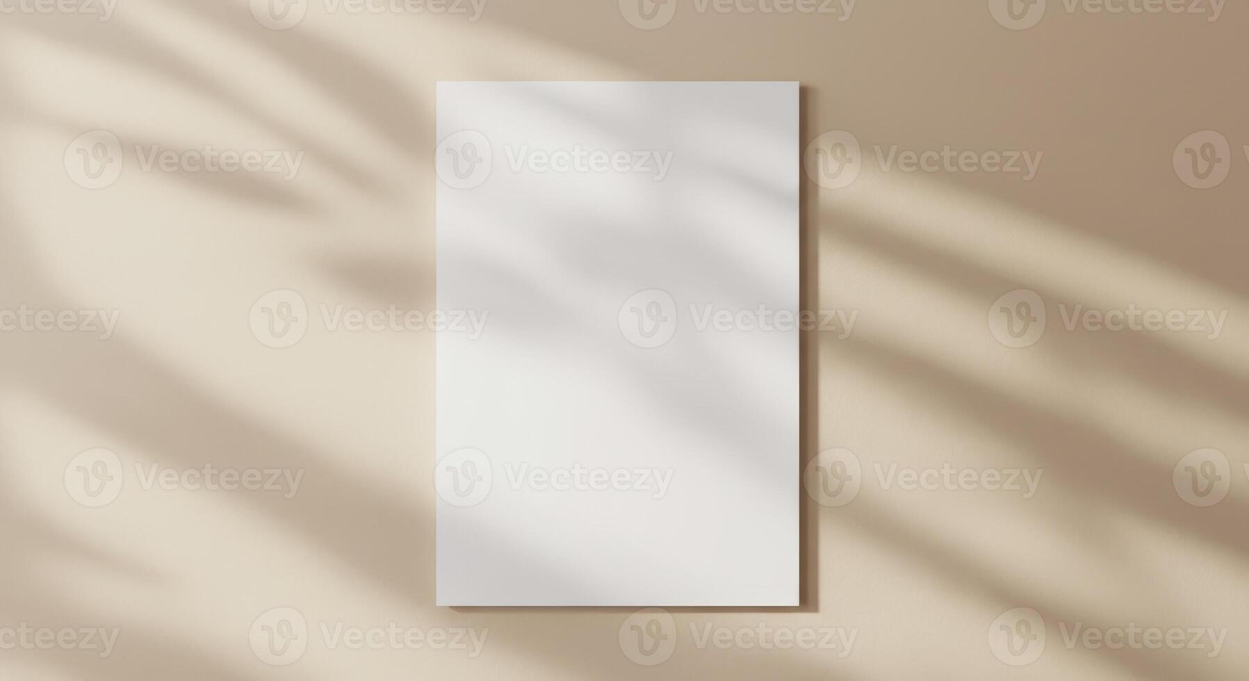 Isolated white rectangle frame on a warm-toned wall with dappled sunlight photo