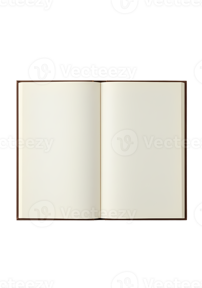 Open Blank Book with Brown Cover Isolated on Transparent Background Cream Pages Flat Lay Neutral Color Palette Ready for Text or Design png