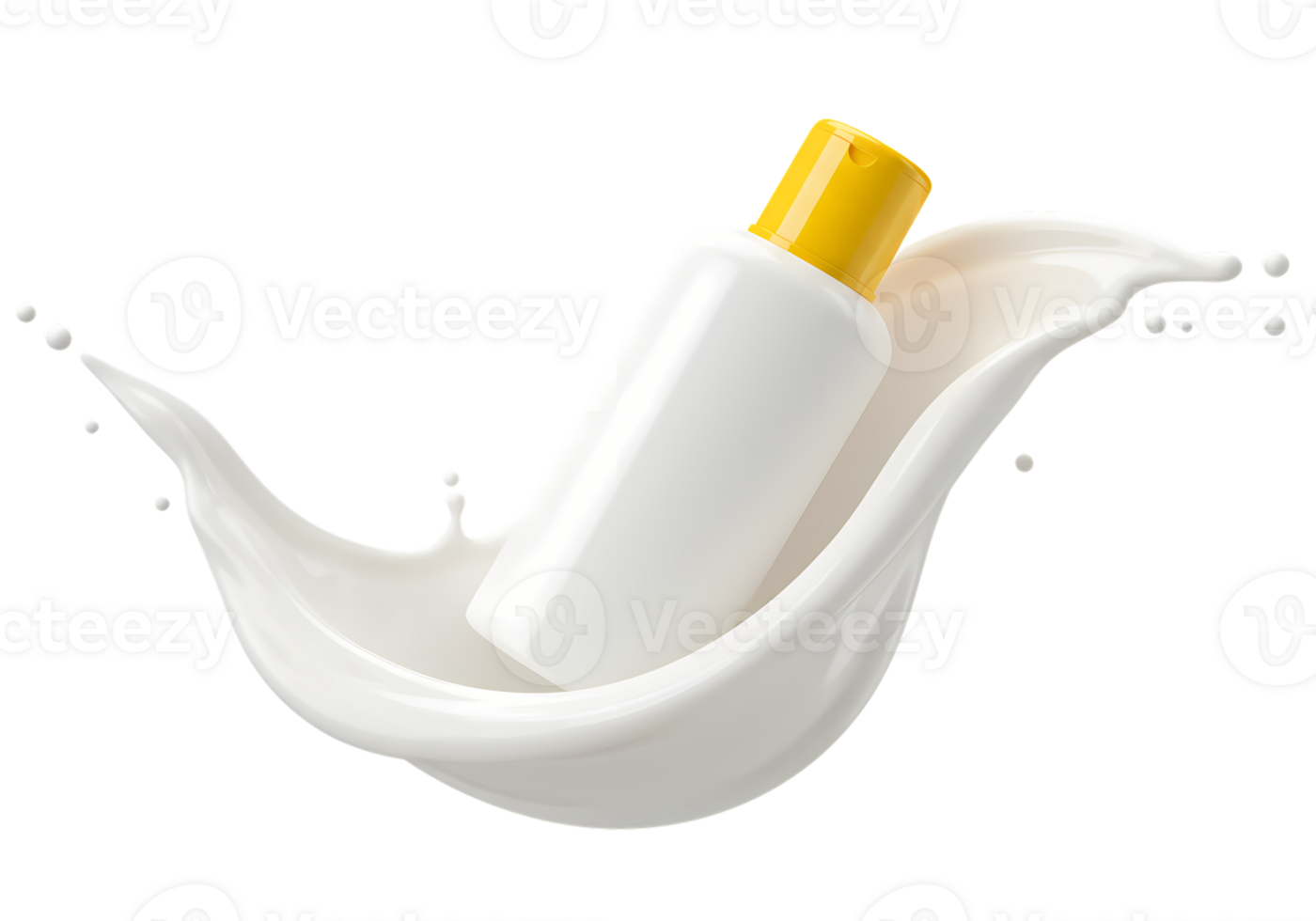 White Lotion Bottle in Creamy Milk Splash 3D Render Transparent Background png