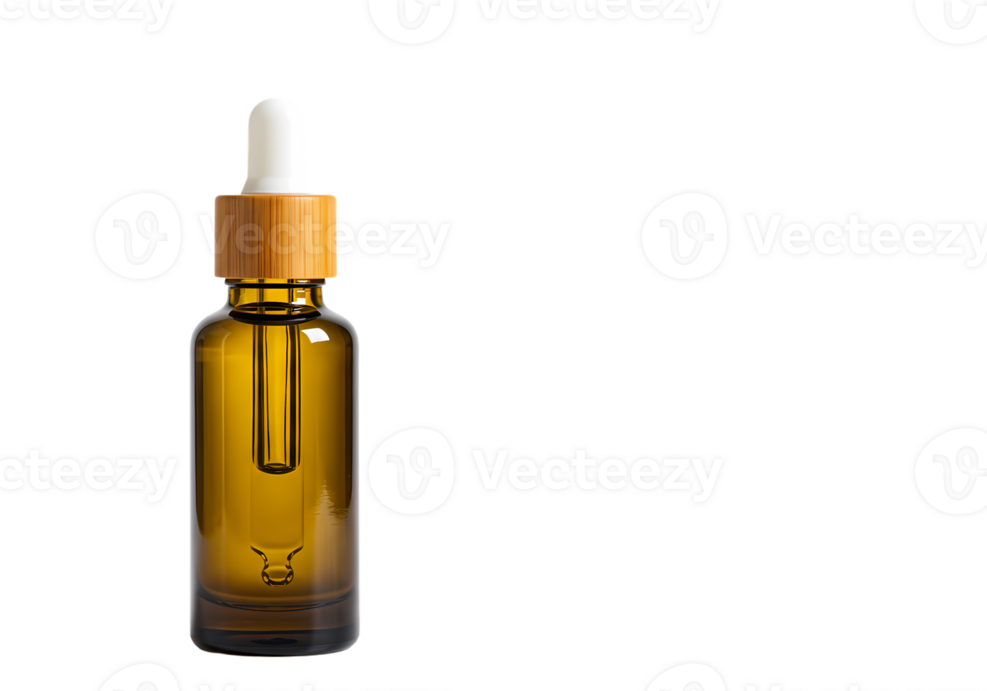 Amber Glass Dropper Bottle with Bamboo Cap on Transparent Background Skincare Essential Oil Cosmetic Product Packaging Mockup png