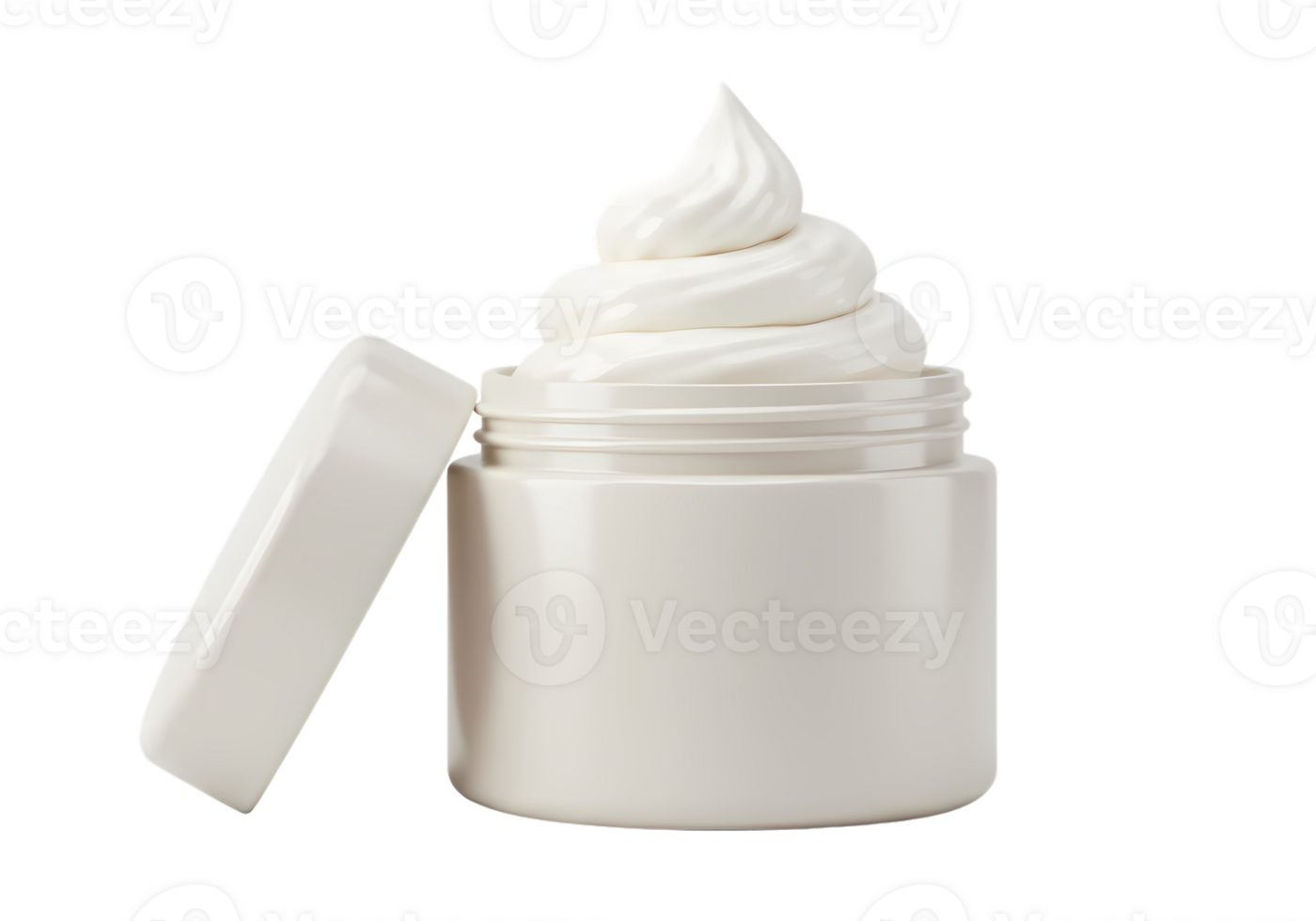Creamy White Moisturizer in Open Jar on Transparent Background 3D Render of Luxurious Skincare Product with Swirled Texture png