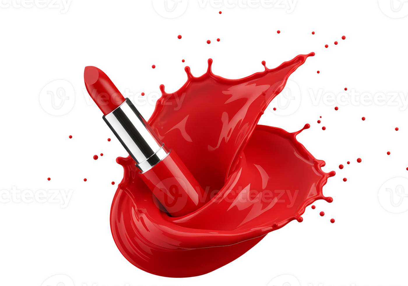 Red Lipstick Splash Vibrant Cosmetic Product in Dynamic 3D Render with Transparent Background png